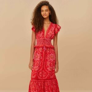 Farm Rio Red Olivia Lace Maxi Dress